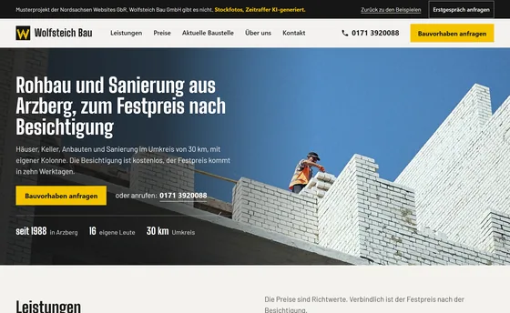 Rechneransicht der Musterseite Wolfsteich Bau