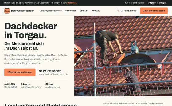 Rechneransicht der Musterseite Dachwerk Riedholm