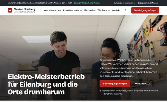 Rechneransicht der Musterseite Elektro Nissberg