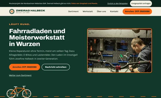 Rechneransicht der Musterseite Zweirad Halbeck