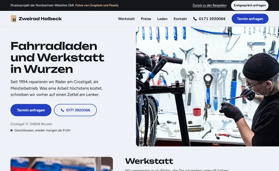 Rechneransicht der Musterseite Zweirad Halbeck