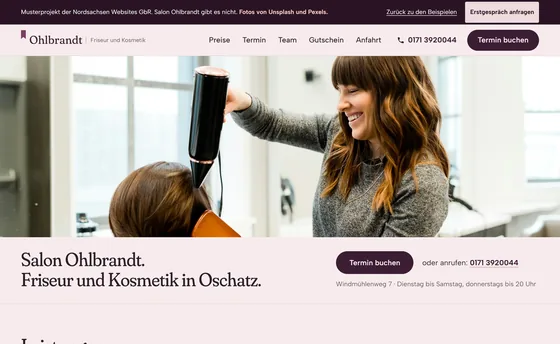 Rechneransicht der Musterseite Salon Ohlbrandt