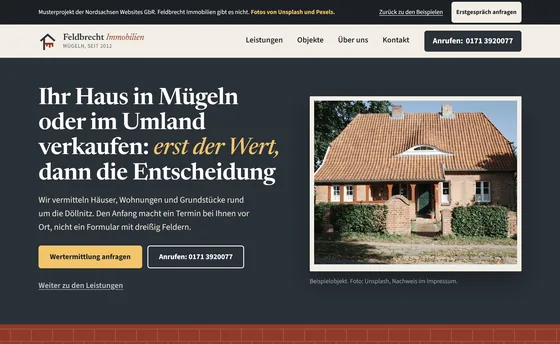 Rechneransicht der Musterseite Feldbrecht Immobilien