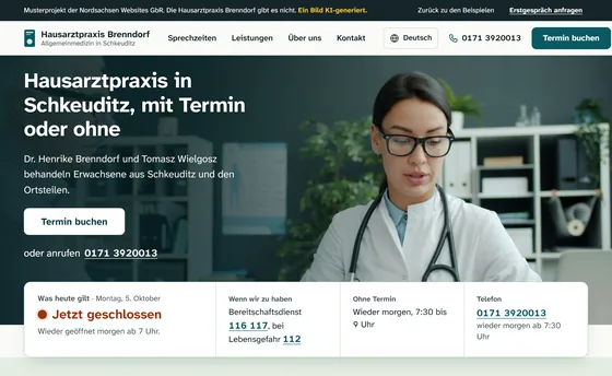 Rechneransicht der Musterseite Hausarztpraxis Brenndorf