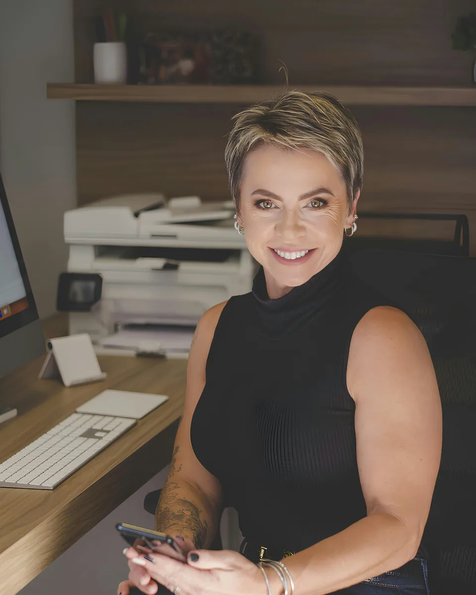 Katrin Feldbrecht an ihrem Schreibtisch im Büro